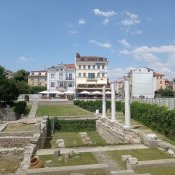 Antické vykopávky v centru města Plovdiv.